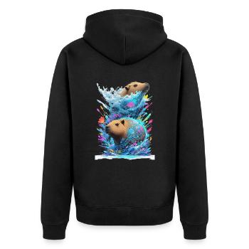 Two Capybaras - Unisex Premium Organic Zip Hoodie - black - Back - Nico (187cm)