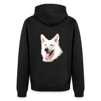 Weißer Schäferhund - Unisex Premium Bio Zip Hoodie - Schwarz - Hinten - Nico (187cm)