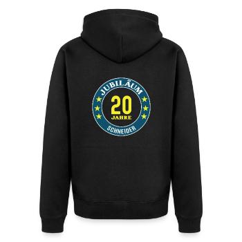 Schneider Jubiläum 20 Jahre 20 jähriges Jubi - Unisex Premium Bio Zip Hoodie - Schwarz - Hinten - Nico (187cm)