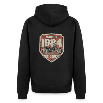 1984 Vintage Man Myth Legend Motorcycle - Unisex Premium Organic Zip Hoodie - black - Back - Nico (187cm)