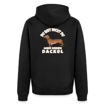 DU BIST NICHT DU OHNE DEINEN DACKEL - Unisex Premium Bio Zip Hoodie - Schwarz - Hinten - Nico (187cm)