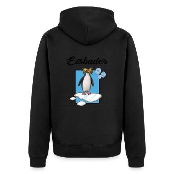 Eisbader "Winterschwimmer pinguin" Eisbad - Unisex Premium Bio Zip Hoodie - Schwarz - Hinten - Nico (187cm)