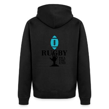 rugby rugbyspieler rugby-club - Unisex Premium Bio Zip Hoodie - Schwarz - Hinten - Nico (187cm)