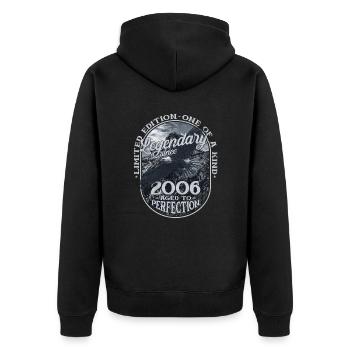 Legendary since 2006 - Unisex Premium Organic Zip Hoodie - black - Back - Nico (187cm)