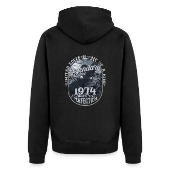 Legendary since 1974 - Unisex Premium Organic Zip Hoodie - black - Back - Nico (187cm)