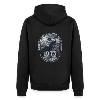 Legendary since 1975 - Unisex Premium Organic Zip Hoodie - black - Back - Nico (187cm)