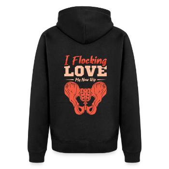 I Flocking love my new hip - Unisex Premium Bio Zip Hoodie - Schwarz - Hinten - Nico (187cm)