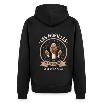 Morille Champignon Cueillette Morilles Champignons - Veste à capuche bio Premium Unisexe - noir - Dos - Nico (187cm)