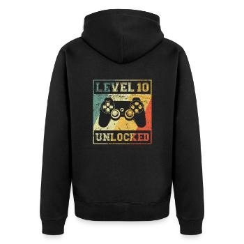 Niveau 10 Unlocked 10e anniversaire - Veste à capuche bio Premium Unisexe - noir - Dos - Nico (187cm)
