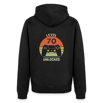 Level 70 Unlocked 70 Years Anniversary Gift - Unisex Premium Organic Zip Hoodie - black - Back - Nico (187cm)
