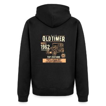 60. Geburtstag Oldtimer 1962, Geschenk - Unisex Premium Bio Zip Hoodie - Schwarz - Hinten - Nico (187cm)