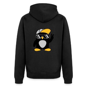 Cooler Pinguin Peace Handzeichen - Unisex Premium Bio Zip Hoodie - Schwarz - Hinten - Nico (187cm)