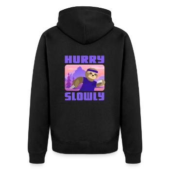 hurry slowly Faultier wandern sport Natur outdoor - Unisex Premium Bio Zip Hoodie - Schwarz - Hinten - Nico (187cm)