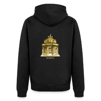 Bayreuth Sonnentempel Eremitage Franken Bayern - Unisex Premium Bio Zip Hoodie - Schwarz - Hinten - Nico (187cm)