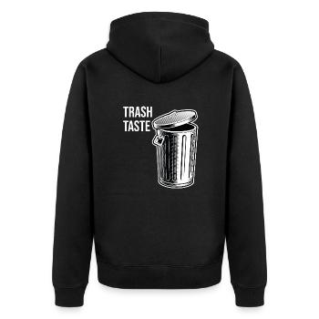 Trash Taste - Unisex Premium Bio Zip Hoodie - Schwarz - Hinten - Nico (187cm)