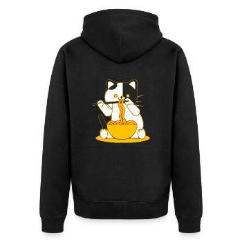 Dozy die Katze, die Nudeln isst - Unisex Premium Bio Zip Hoodie - Schwarz - Hinten - Nico (187cm)