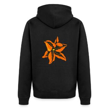 Blumenzeichnung Tattoo 1403 A - Unisex Premium Bio Zip Hoodie - Schwarz - Hinten - Nico (187cm)