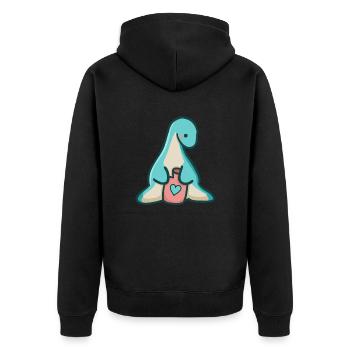 hugadino Dino mit Wärmflasche, süßer Dinosaurier - Unisex Premium Bio Zip Hoodie - Schwarz - Hinten - Nico (187cm)