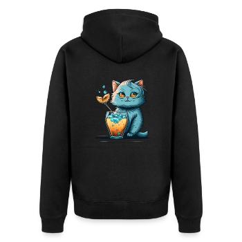 Cute Cat mascot drinks a cocktail - Unisex Premium Bio Zip Hoodie - Schwarz - Hinten - Nico (187cm)