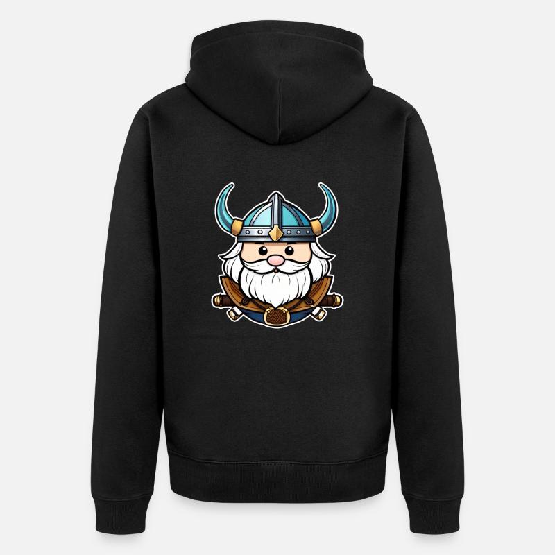 Stolzer Wikinger mit Hörner Helm - Unisex Premium Bio Zip Hoodie - Schwarz