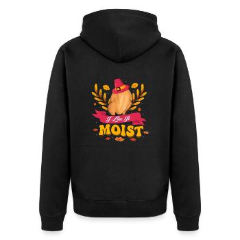 I Like It Moist Thanksgiving Fall Family - Unisex Premium Bio Zip Hoodie - Schwarz - Hinten - Nico (187cm)