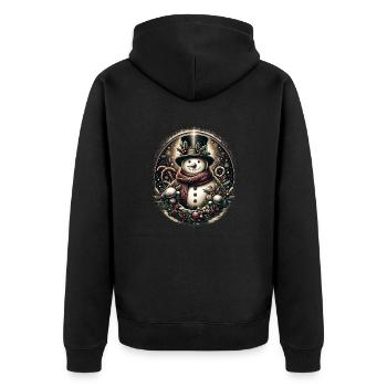Schneemann Weihnachten - Unisex Premium Bio Zip Hoodie - Schwarz - Hinten - Nico (187cm)