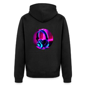 Neon-Kopfhörer - Unisex Premium Bio Zip Hoodie - Schwarz - Hinten - Nico (187cm)