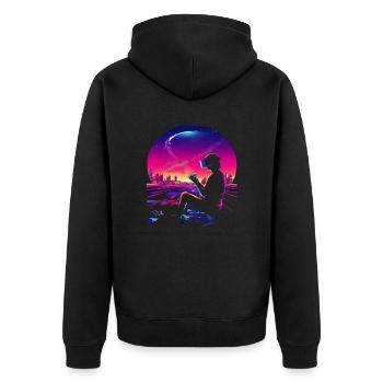 VR Skyline: Futuristisches Gaming - Unisex Premium Bio Zip Hoodie - Schwarz - Hinten - Nico (187cm)