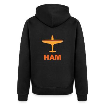 Flughafen Hamburg - HAM - Hansestadt - Elbe - Unisex Premium Bio Zip Hoodie - Schwarz - Hinten - Nico (187cm)