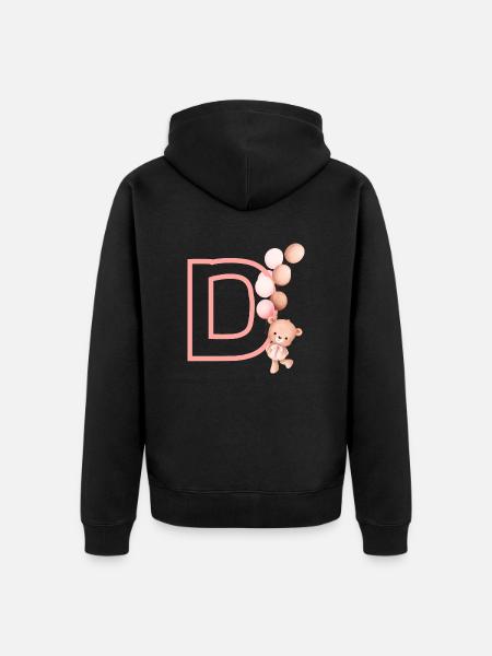 Pink bear letter - Unisex Premium Organic Zip Hoodie - black
