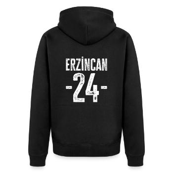 Erzincan 24 – Stolz auf Natur und Kultur - Unisex Premium Bio Zip Hoodie - Schwarz - Hinten - Nico (187cm)