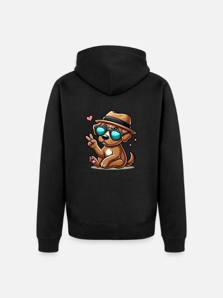 Hund mit Hut - Unisex Premium Bio Zip Hoodie - Schwarz