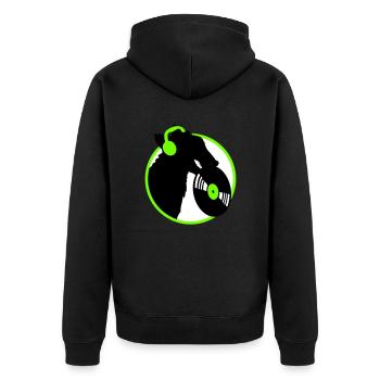 Hund DJ Musik Auflegen Club Disko Schallplatte Fun - Unisex Premium Bio Zip Hoodie - Schwarz - Hinten - Nico (187cm)