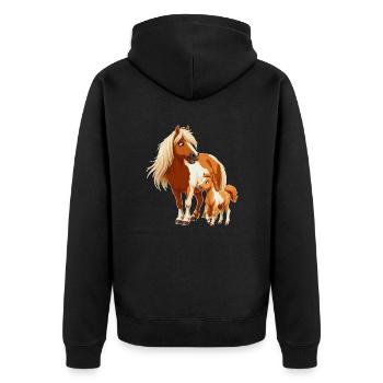 Poney Shetland avec poulain - Veste à capuche bio Premium Unisexe - noir - Dos - Nico (187cm)