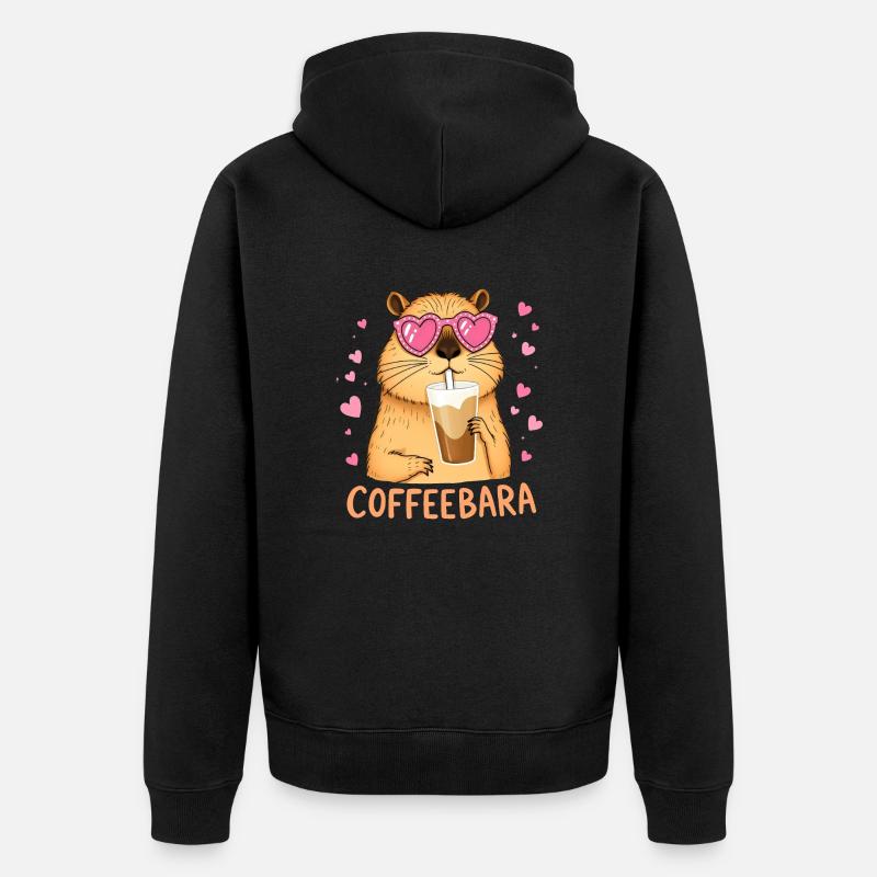 Süßes Capybara Coffeebara - Unisex Premium Bio Zip Hoodie - Schwarz