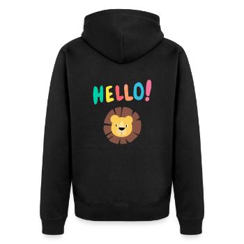 Hello Löwe - Löwenkopf - Geschenkidee - Kinder - Unisex Premium Bio Zip Hoodie - Schwarz - Hinten - Nico (187cm)