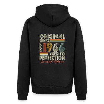 August 1966 Jahrgang Vintage Retro Geburtstag - Unisex Premium Bio Zip Hoodie - Schwarz - Hinten - Nico (187cm)