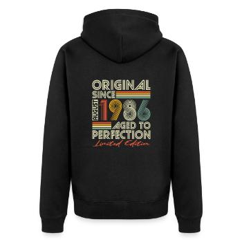 Août 1986 Vintage Rétro Anniversaire - Veste à capuche bio Premium Unisexe - noir - Dos - Nico (187cm)
