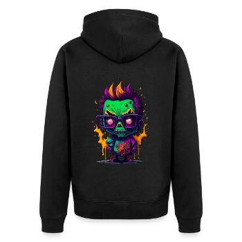 Bunter cooler Zombie - Unisex Premium Bio Zip Hoodie - Schwarz - Hinten - Nico (187cm)