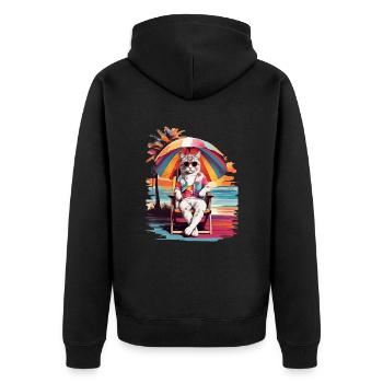 KATZENSTRANDZEIT, KATZENURLAUB UND SOMMERSTIMMUNG - Unisex Premium Bio Zip Hoodie - Schwarz - Hinten - Nico (187cm)