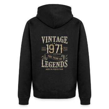 1971 vintage anniversaire vintage born legend 1971 - Veste à capuche bio Premium Unisexe - noir - Dos - Nico (187cm)