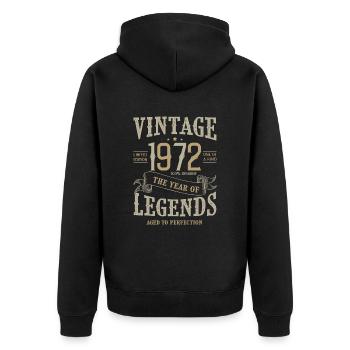 1972 vintage anniversaire vintage born legend 1972 - Veste à capuche bio Premium Unisexe - noir - Dos - Nico (187cm)