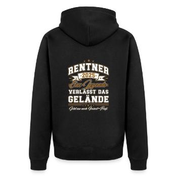 Rentner 2025 Ruhestand Rentner Geschenk - Unisex Premium Bio Zip Hoodie - Schwarz - Hinten - Nico (187cm)