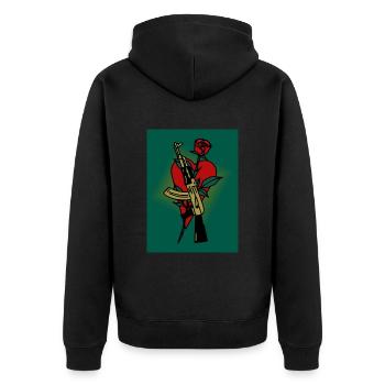 AK - 47 - Unisex Premium Organic Zip Hoodie - black - Back - Nico (187cm)