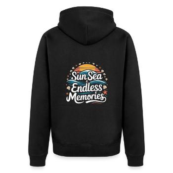 Beach Holidays | Sun Sea & Endless Memories - Unisex Premium Organic Zip Hoodie - black - Back - Nico (187cm)