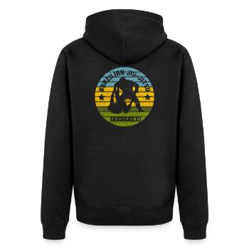 Brazilian Jiu-Jitsu Vintage - Unisex Premium Bio Zip Hoodie - Schwarz - Hinten - Nico (187cm)