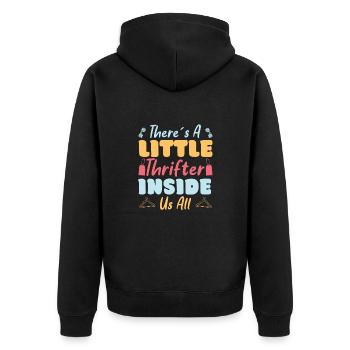 Thrift Shopper Little Thrifter Inside Us All - Unisex Premium Bio Zip Hoodie - Schwarz - Hinten - Nico (187cm)