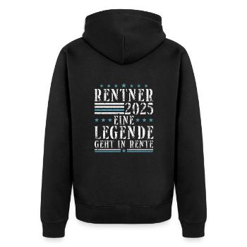 Rentner 2025 Rente Ruhestand 2025 Geschenk - Unisex Premium Bio Zip Hoodie - Schwarz - Hinten - Nico (187cm)