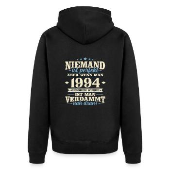 Jahrgang 1994 geboren Geburtstag Geburtstagsspruch - Unisex Premium Bio Zip Hoodie - Schwarz - Hinten - Nico (187cm)
