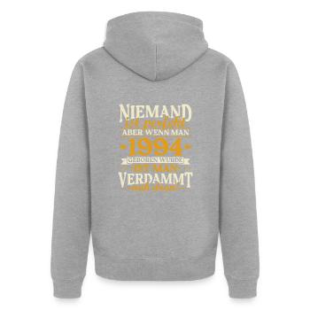Jahrgang 1994 geboren Geburtstag Geburtstagsspruch - Unisex Premium Bio Zip Hoodie - Grau meliert - Hinten - Nico (187cm)